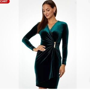 Calvin Klein Elegant Velvet MALACHITE Faux Wrap EZ Fit Sheath Dress size 12 new